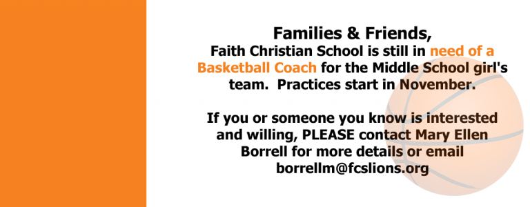 Middle School Girl’s Basketball Coach Needed