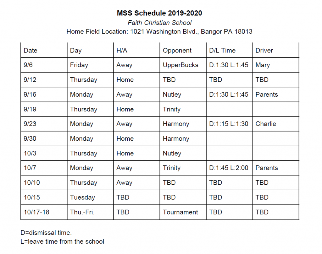 Middle School Soccer Schedule 2019