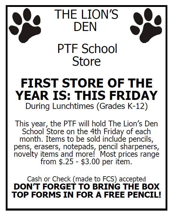 School Store  - September 27th