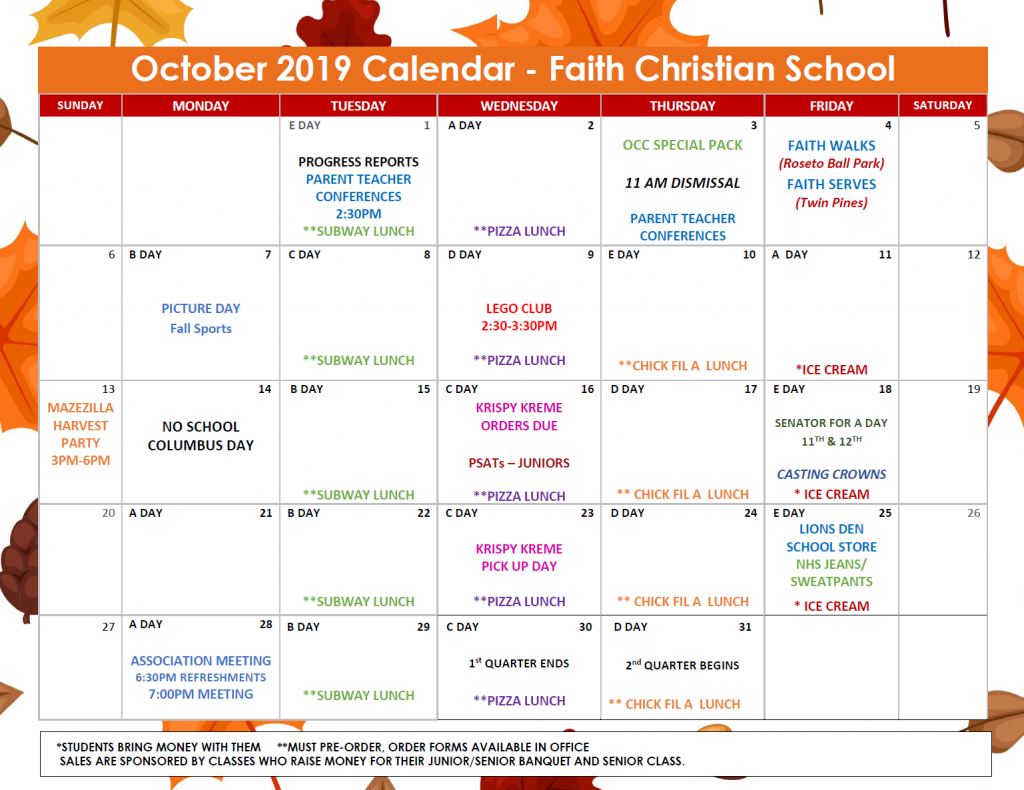 October 2019 Calendar