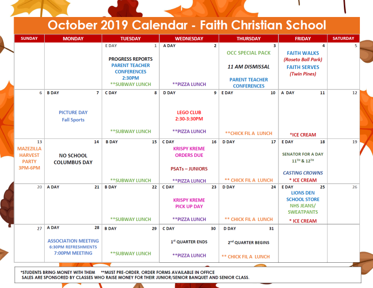 October 2019 Calendar