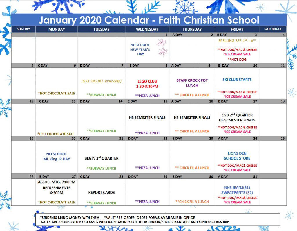 January 2020 Calendar