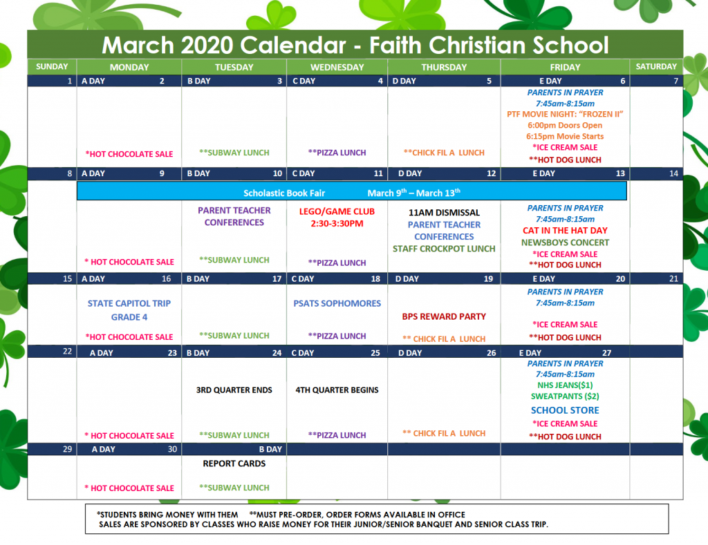 March 2020 Calendar