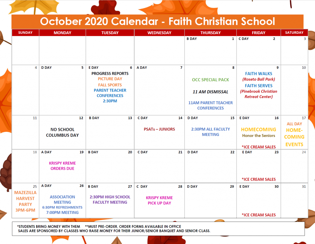 October 2020 Calendar