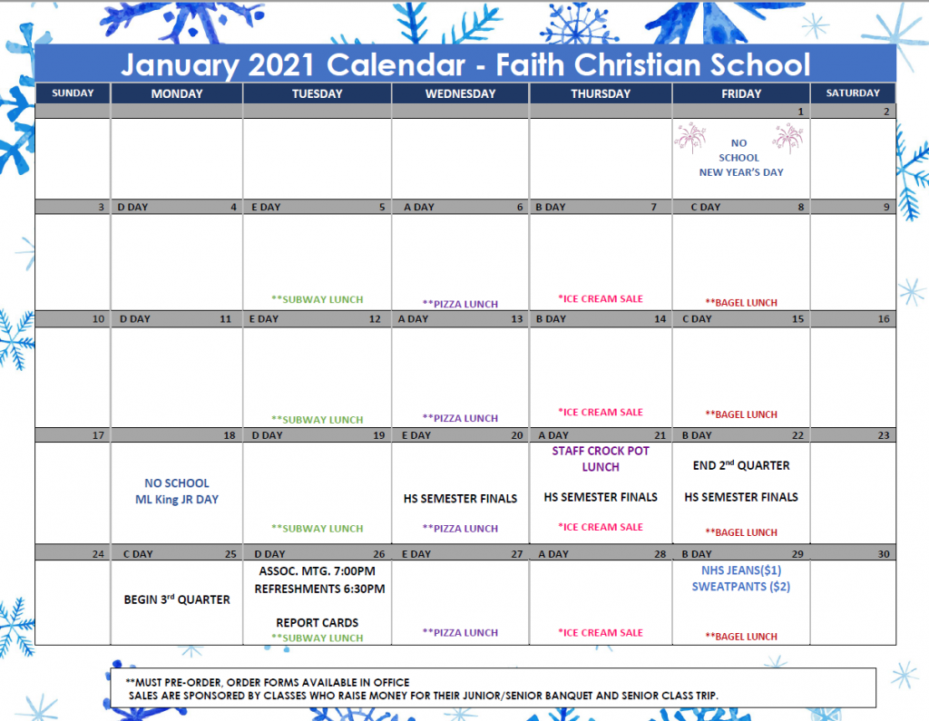 January 2021 Calendar