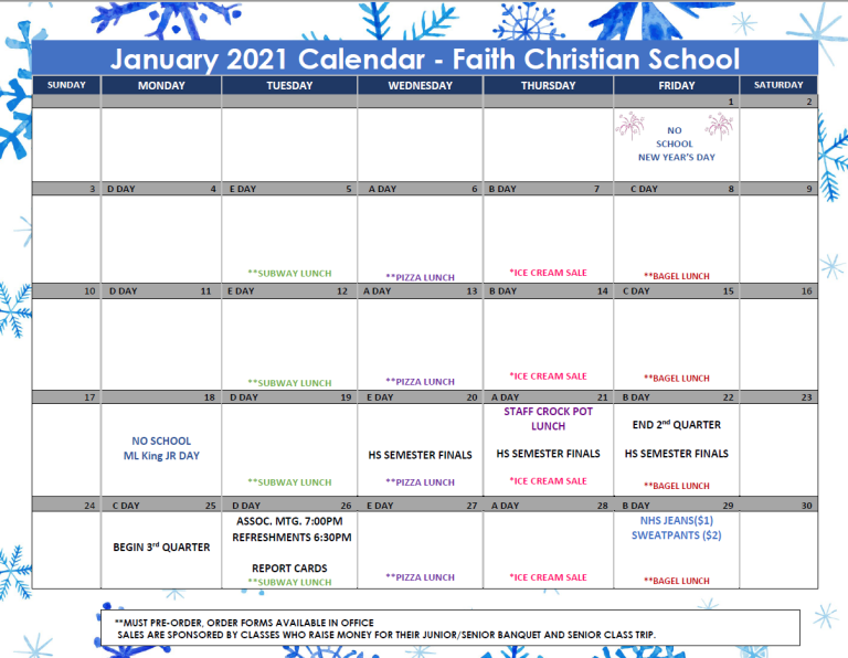 January 2021 Calendar