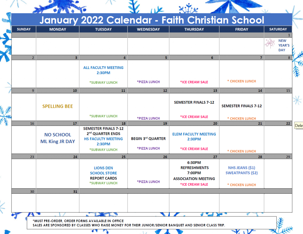 January 2022 Calendar