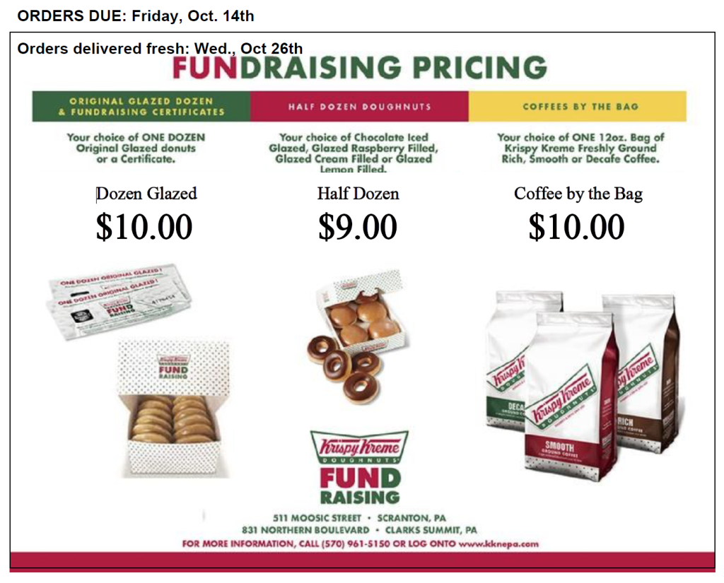 Krispy Kreme Orders Due Friday, October 14th