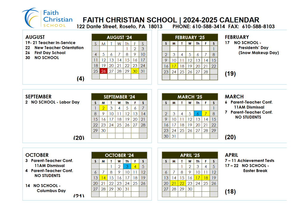 2024-2025 School Calendar