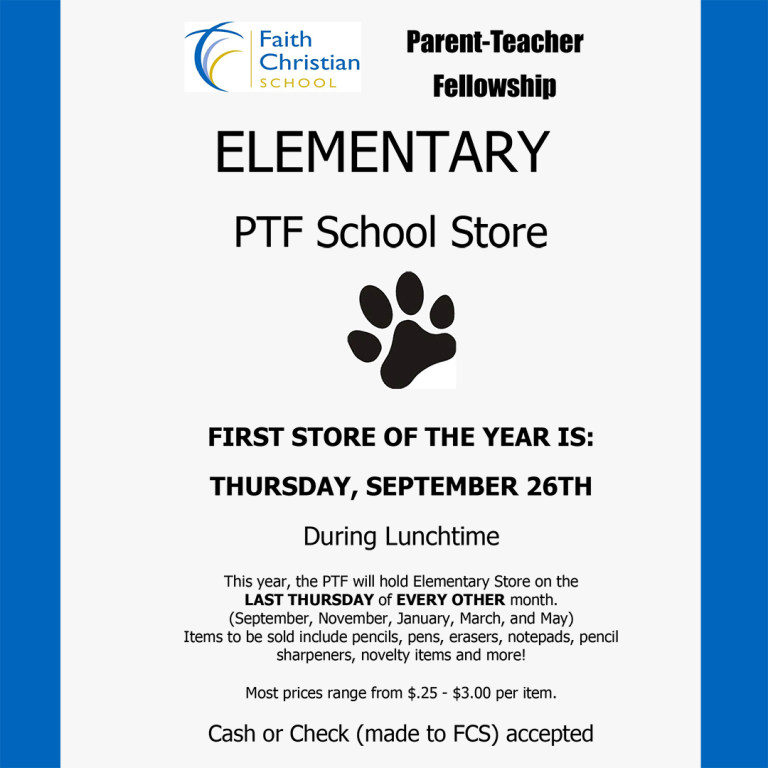 ELEMENTARY PTF School Store – Sept 26th