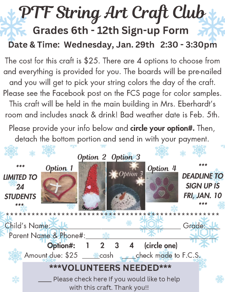 PTF String Art Craft Club (Grades 6-12)