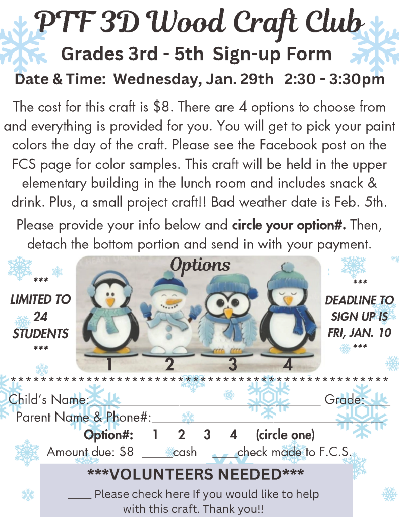 PTF 3D Wood Craft Club (Grades 3-5)