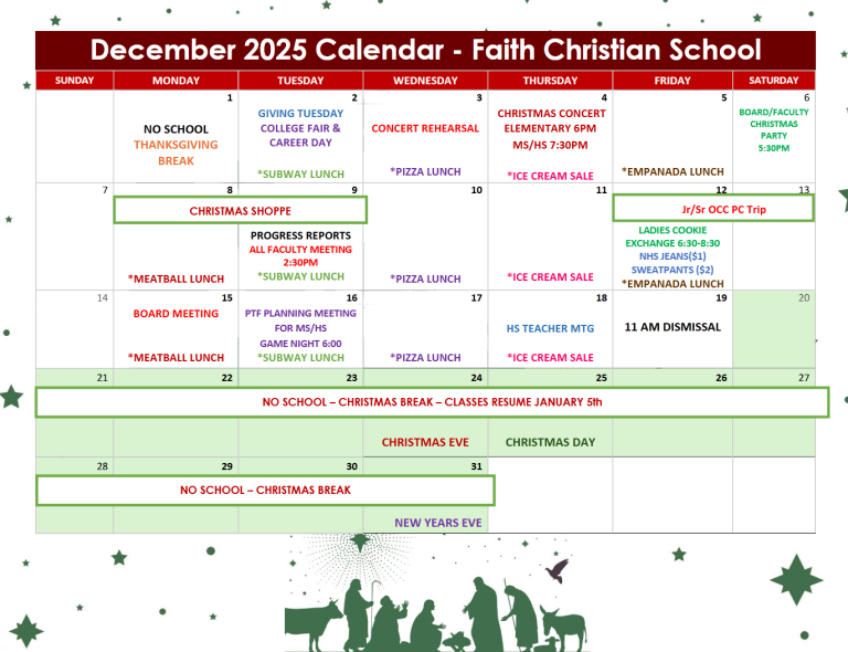 December 2025 Activities Calendar