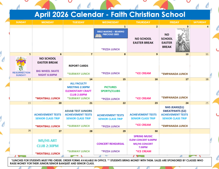 April 2026 Activities Calendar