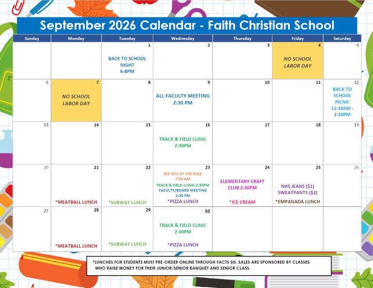 September 2026 Activities Calendar